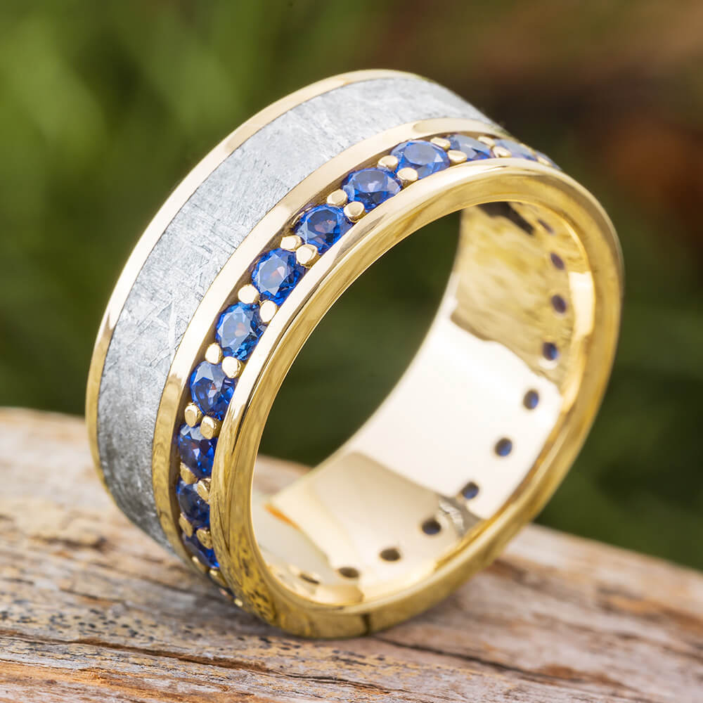 Meteorite and Blue Sapphire Eternity Band