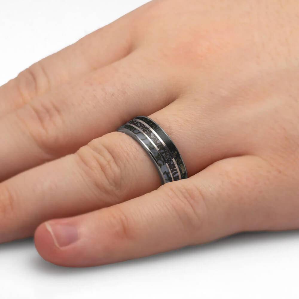 Solid Platinum and Dinosaur Bone Wedding Band