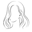 Line drawing of a person with long hair on a white background