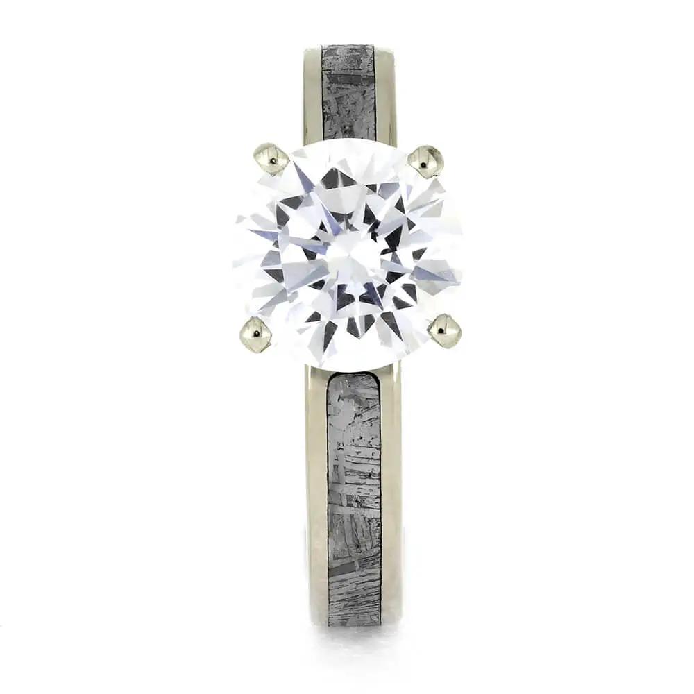Meteorite Solitaire Ring with Diamond