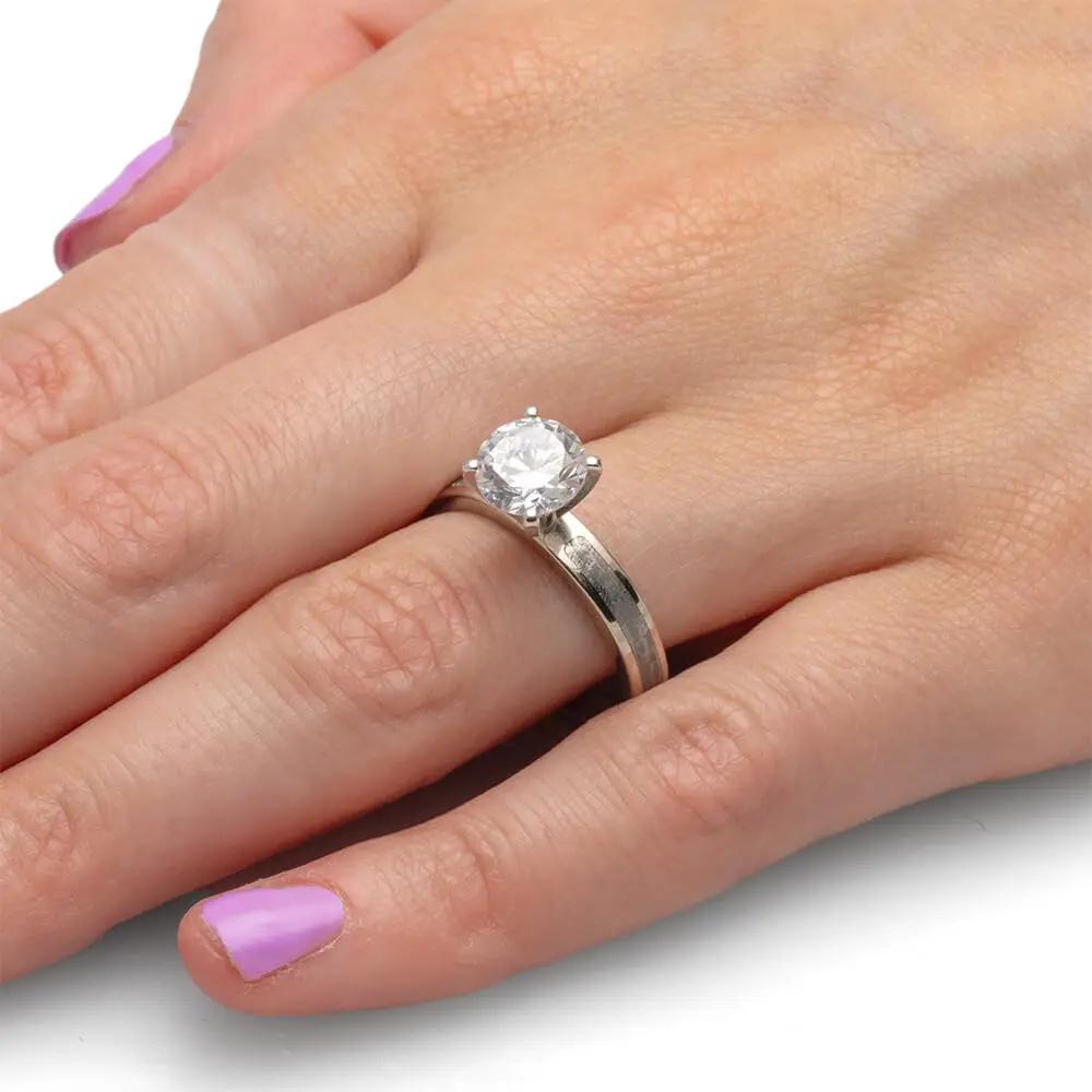 Meteorite Engagement Ring with Diamond