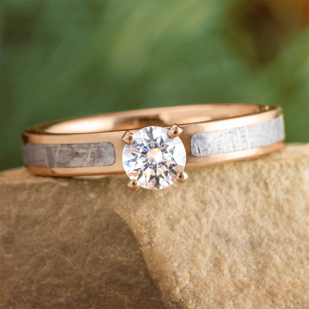 Rose Gold Solitaire with Meteorite