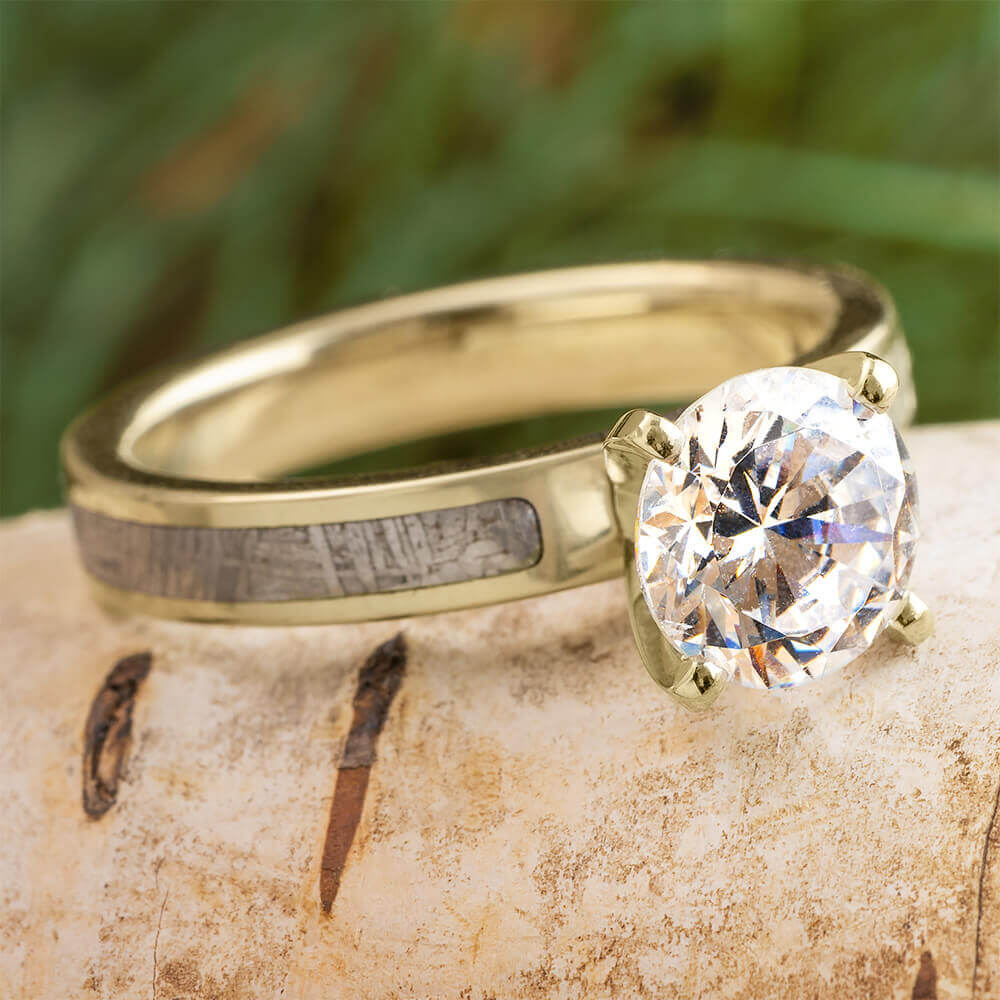 Yellow Gold Engagement Ring with Meteorite