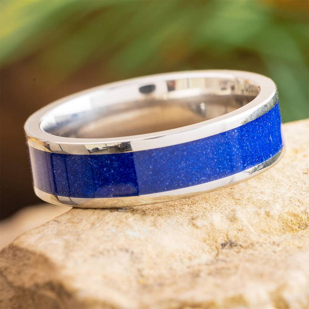 Blue Sand Inlay Wedding Band