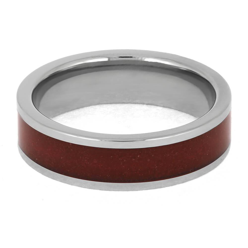 Top view of red sand titanium wedding band