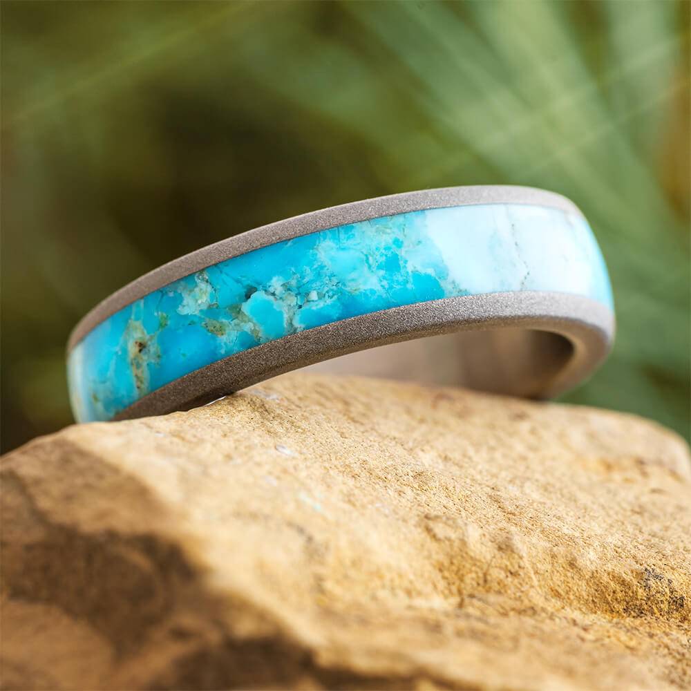 Turquoise Wedding Band in Titanium