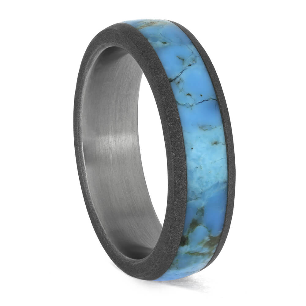 Blue Turquoise Ring in Sandblasted Titanium