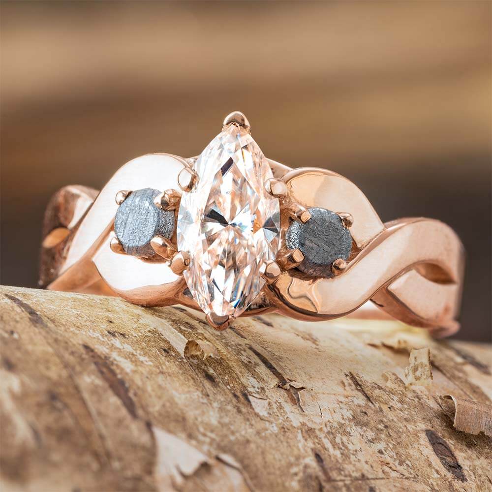 Rose Gold Moissanite Engagement Ring with Meteorite