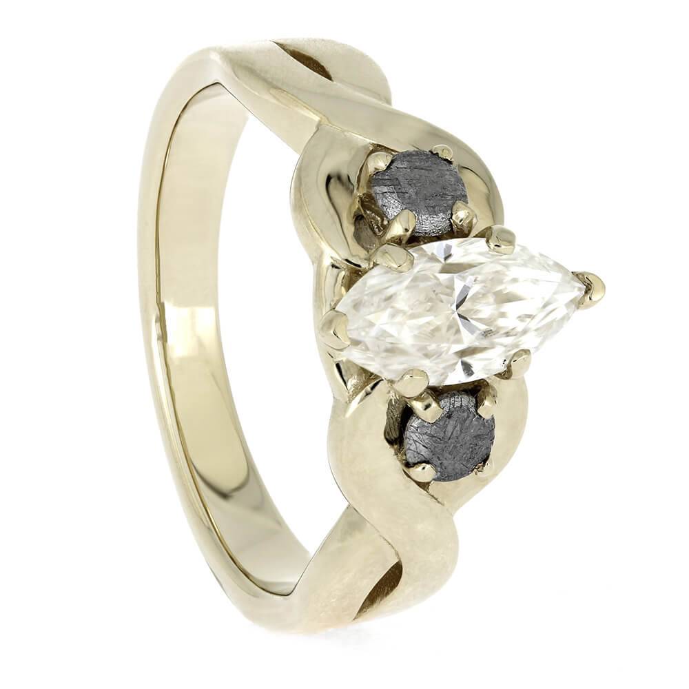 Engagement Ring with Meteorite and Moissanite Stones in White Gold Jewelry by Johan