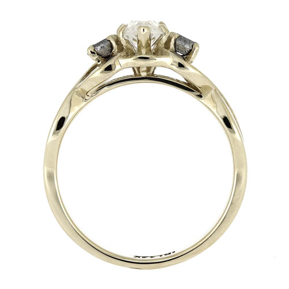 Meteorite and Moissanite Three Stone Ring