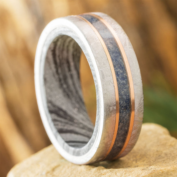 Gibeon Meteorite and Sapphire Wedding Band for Men