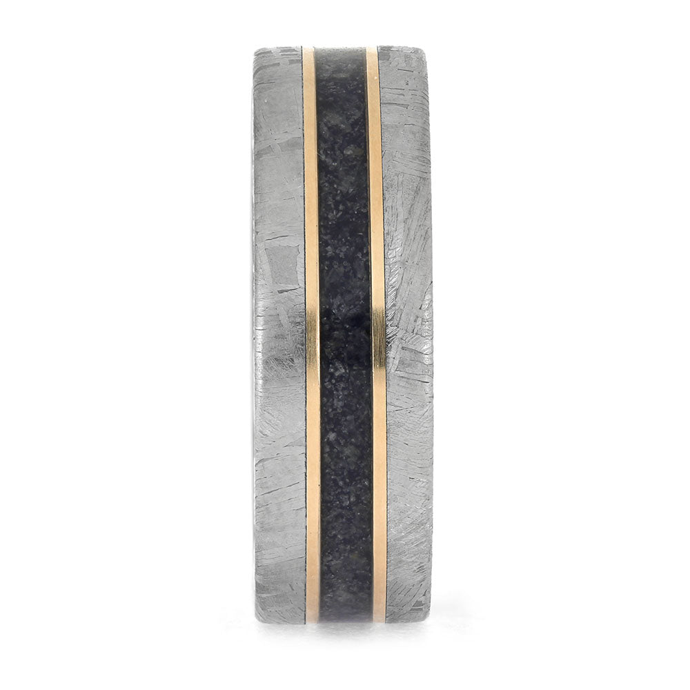 Meteorite Ring with Rose Gold Pinstripes