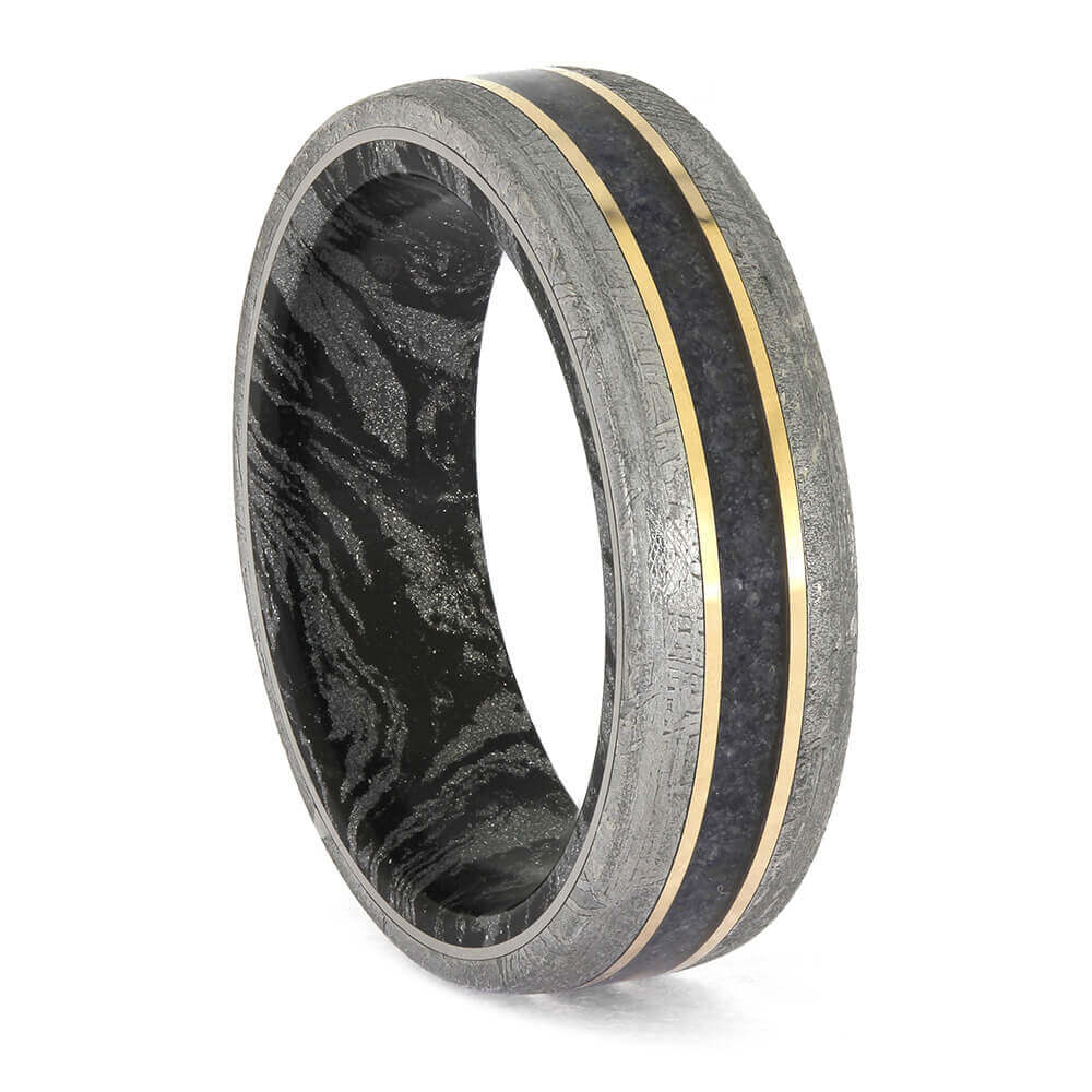 Meteorite and Sapphire Wedding Band