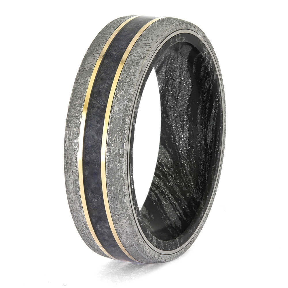 Mokume and Sapphire Wedding Band