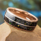 Unique Meteorite Wedding Band with Black Opal Stardust