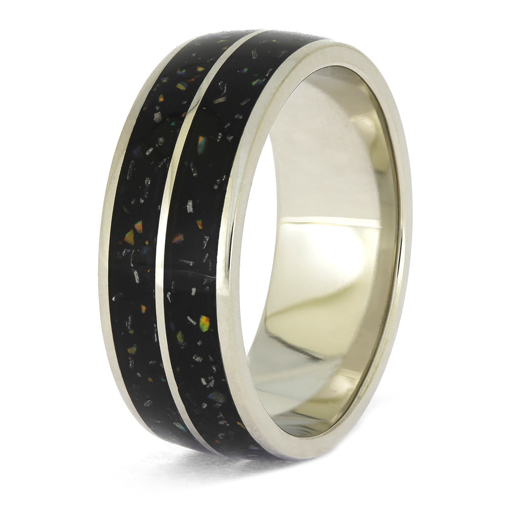 Men's Meteorite Ring with Opal Stardust