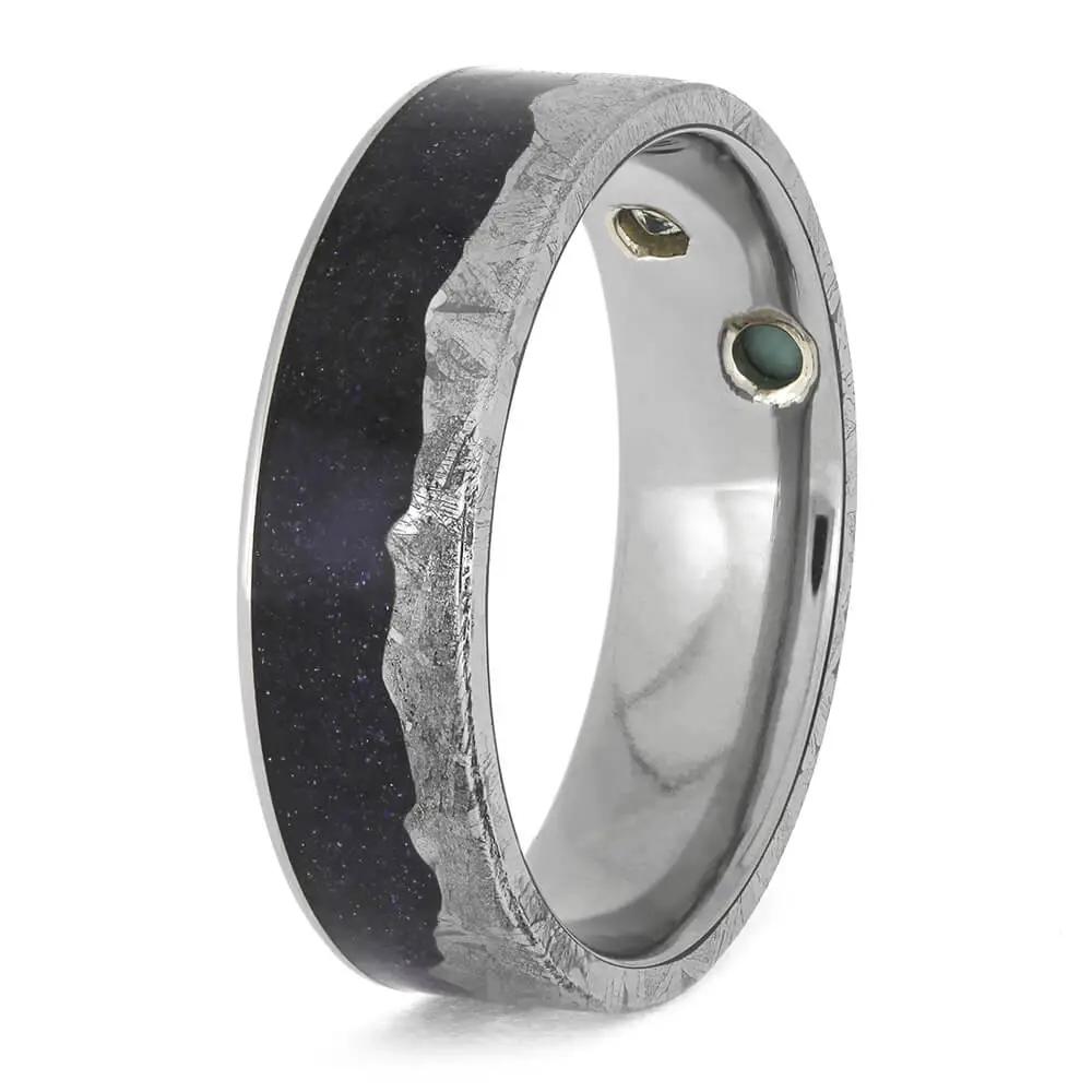 Custom Wedding Band with Meteorite and Goldstone