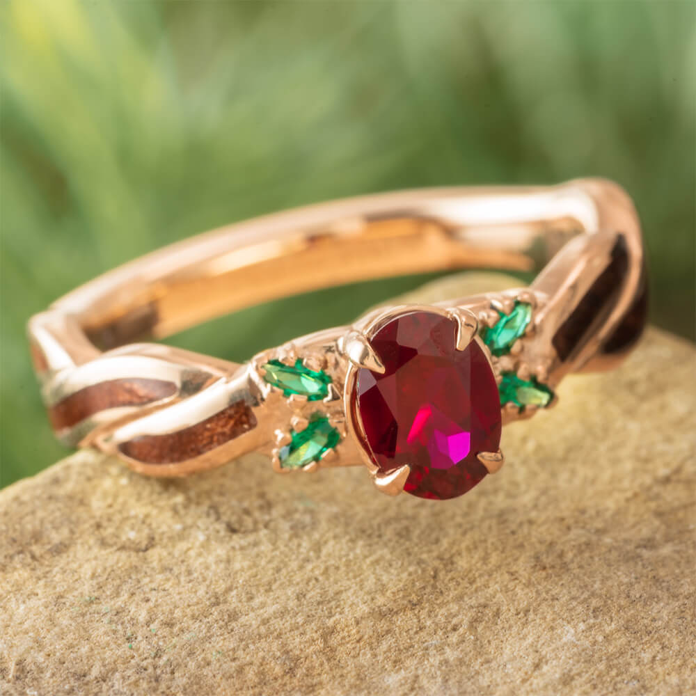 Custom Engagement Ring with Ruby and Emeralds