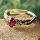 Ruby Engagement Ring with Redwood and Emerald