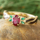 Custom Engagement Ring with Birthstones and Redwood