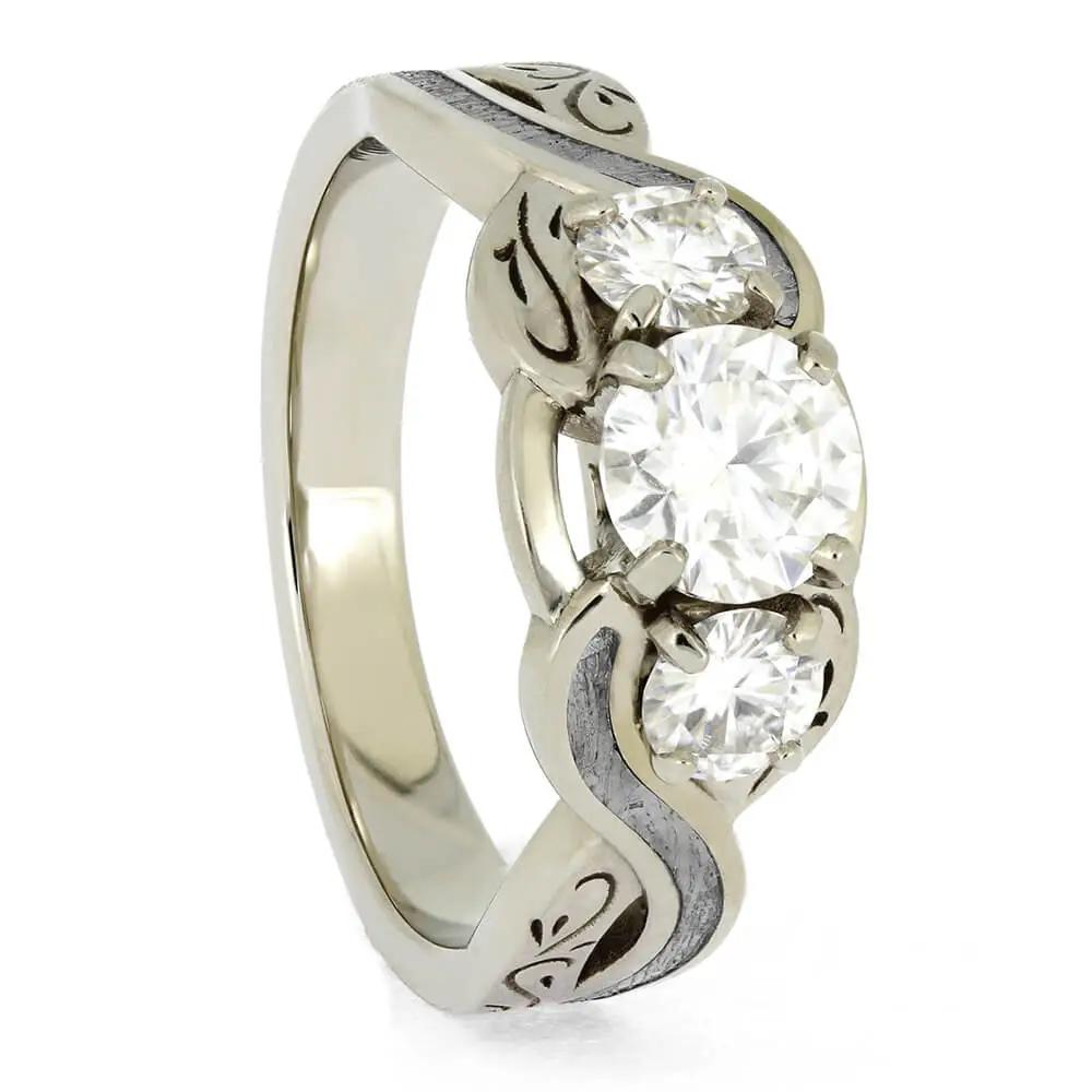 Meteorite Engagement Ring with Filigree