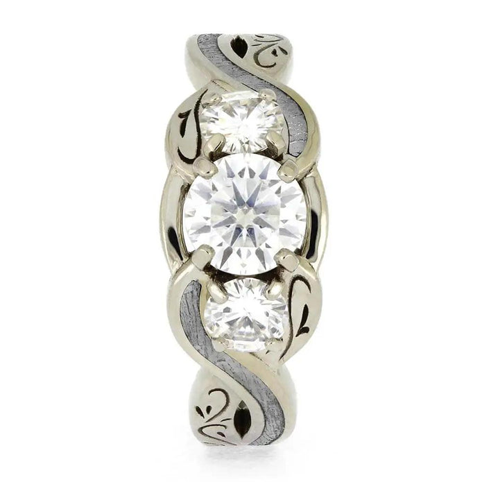 Meteorite and Filigree Engagement Ring