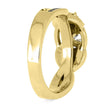 Side view of yellow gold engagement ring with polished finish