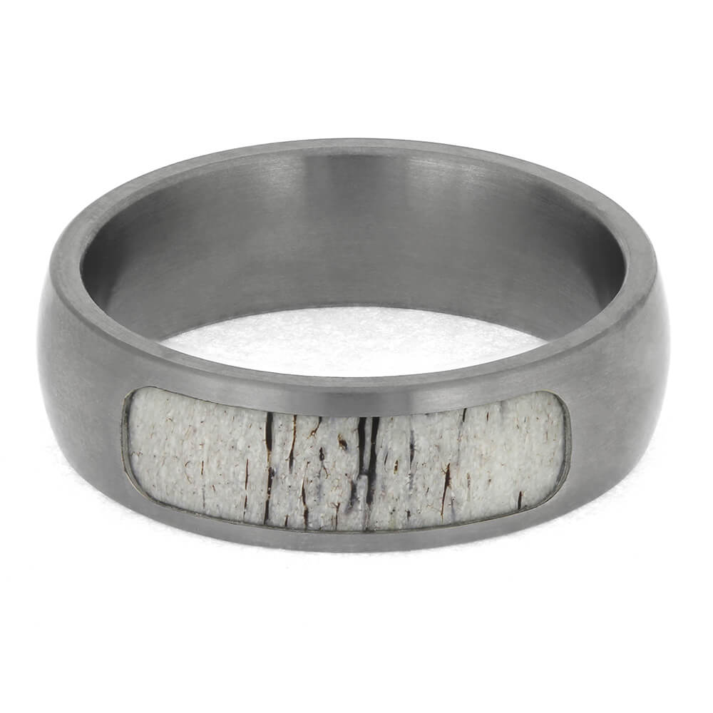 Matte Titanium and Antler Ring for Men