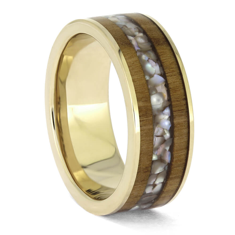 Wood and Pearl Ring in White Gold