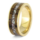 Gold Wedding Band with Pearl and Wood