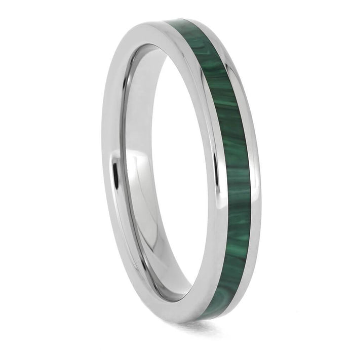 Side view of green malachite titanium ring