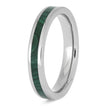 Angled view of green malachite titanium ring
