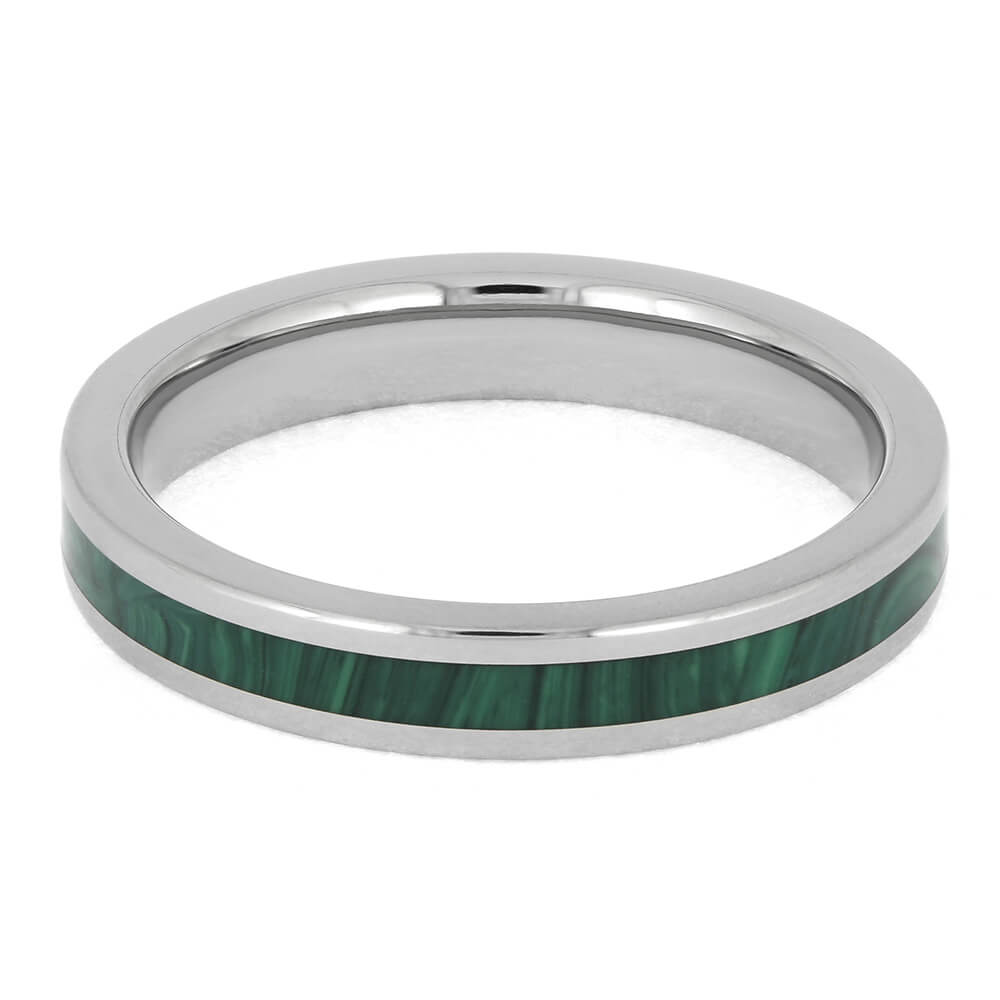 Green malachite wedding band in titanium