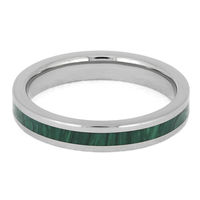 Green malachite wedding band in titanium