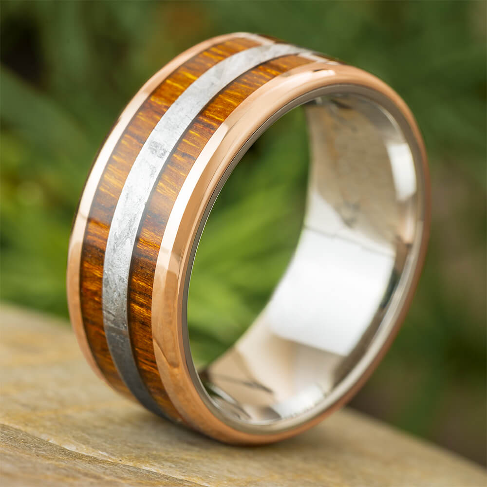 Meteorite and Rose Gold Wedding Band for Men