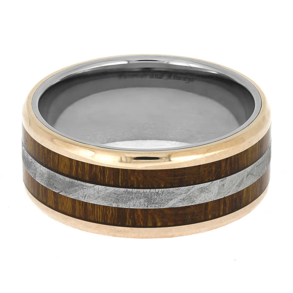 Men's Titanium and Rose Gold Ring with Meteorite