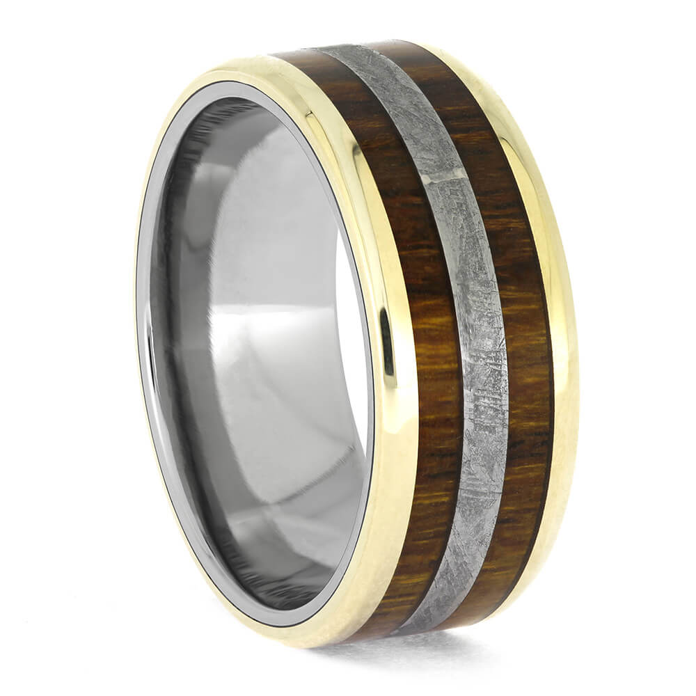 Meteorite and Ironwood Ring with Gold Edges