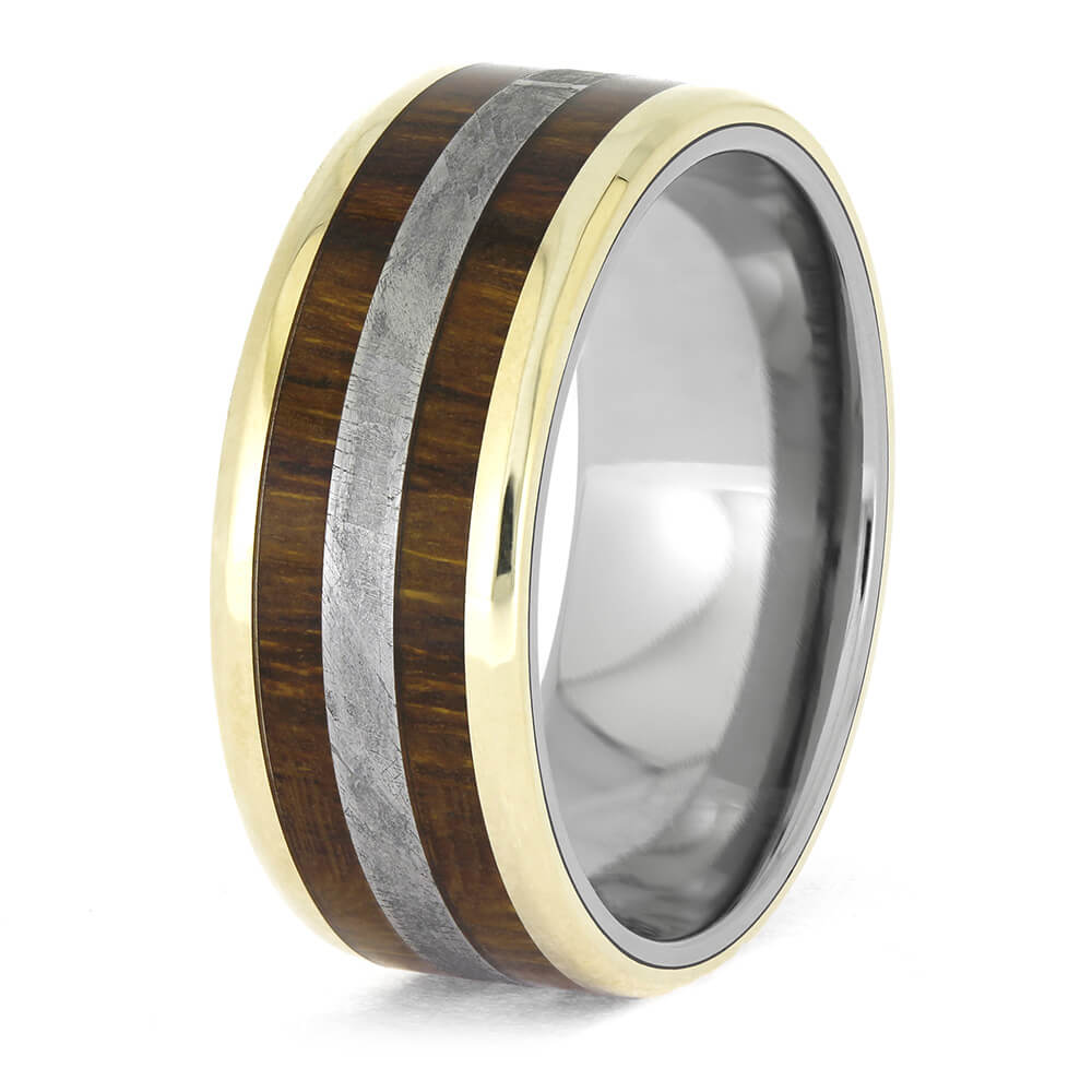 Yellow Gold and Meteorite Wedding Band for Men