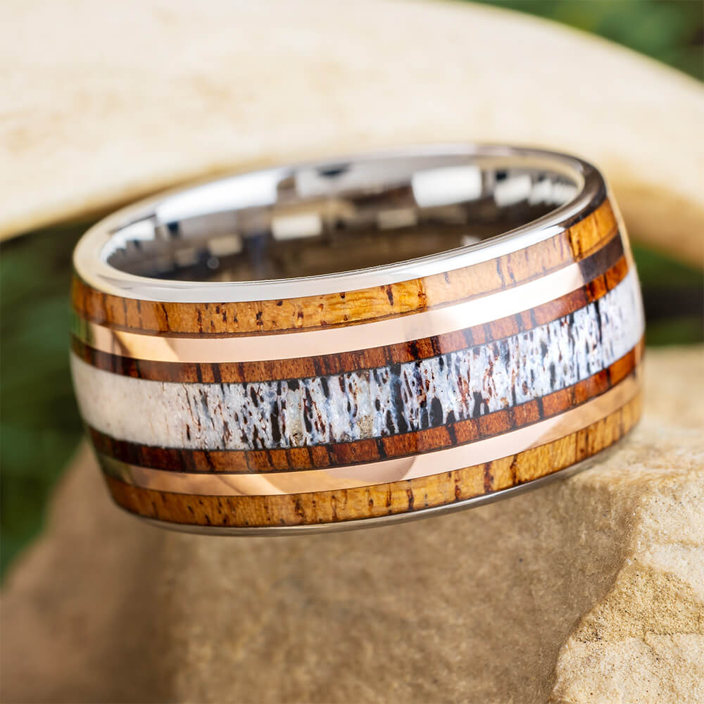 Men's Antler and Wood Wedding Band