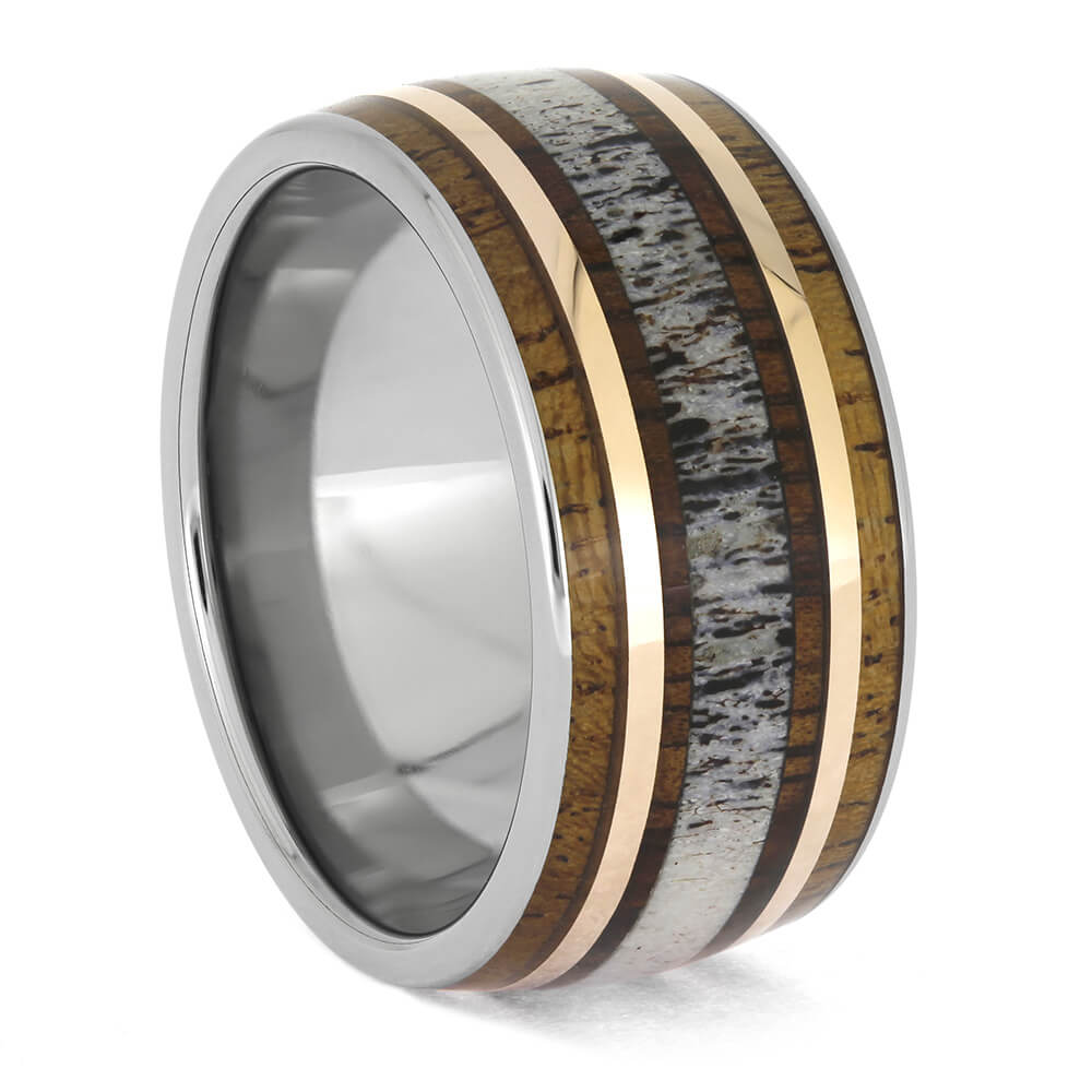 Unique Wood Wedding Band with Antler