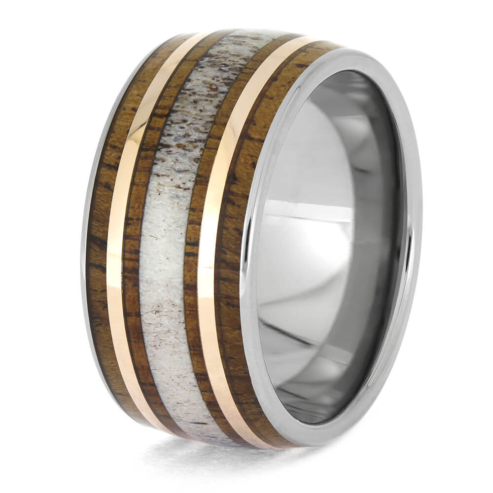 Pinstriped Wedding Band with Antler