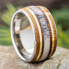 Gold and Antler Wedding Band with Wood Inlays