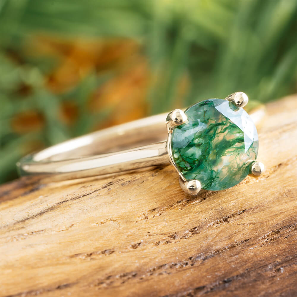 Handmade Moss Agate Engagement Ring