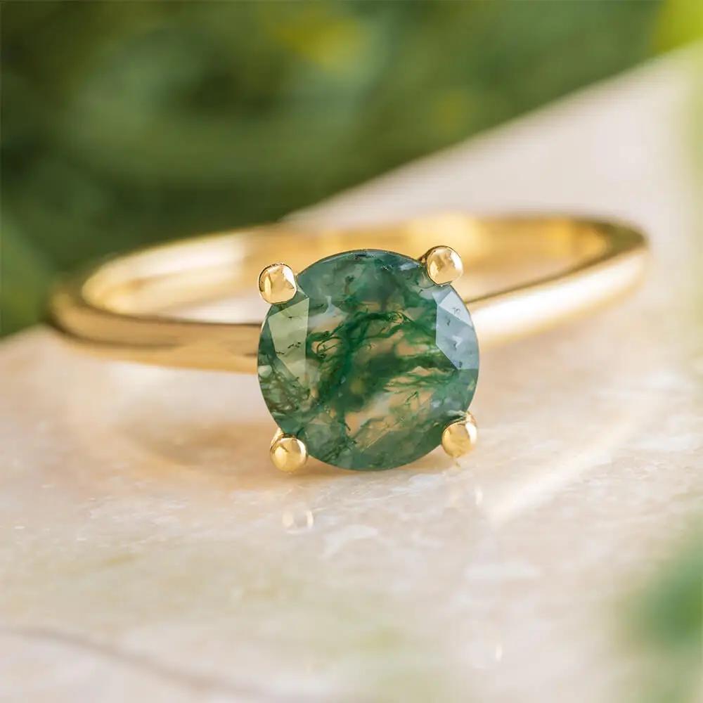 Gold and Moss Agate Engagement Ring