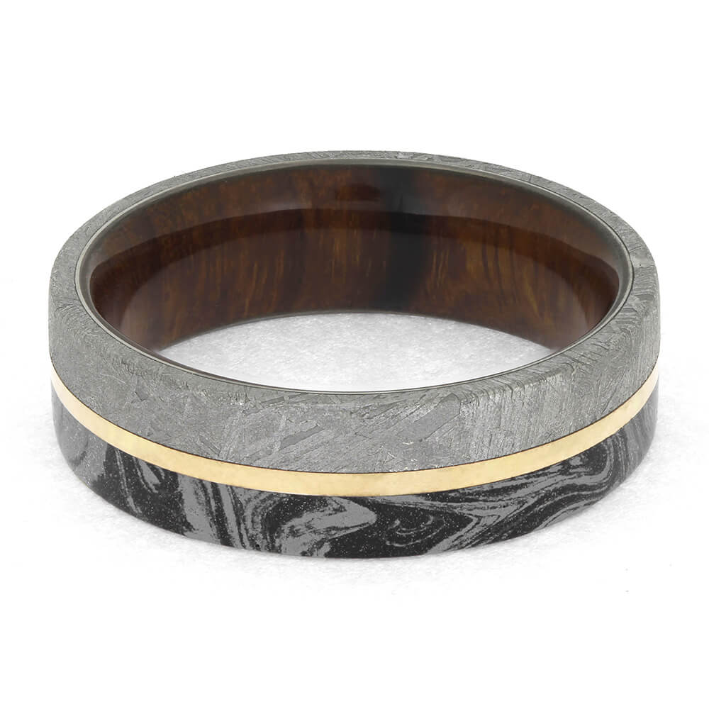 Mokume Gane and Meteorite Ring with Ironwood Interior