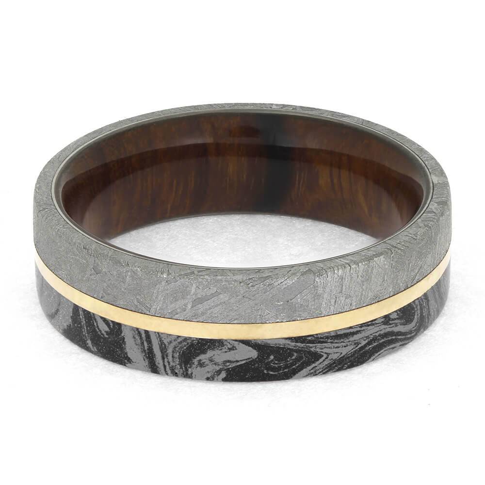 Mokume Gane and Meteorite Ring with Ironwood Interior