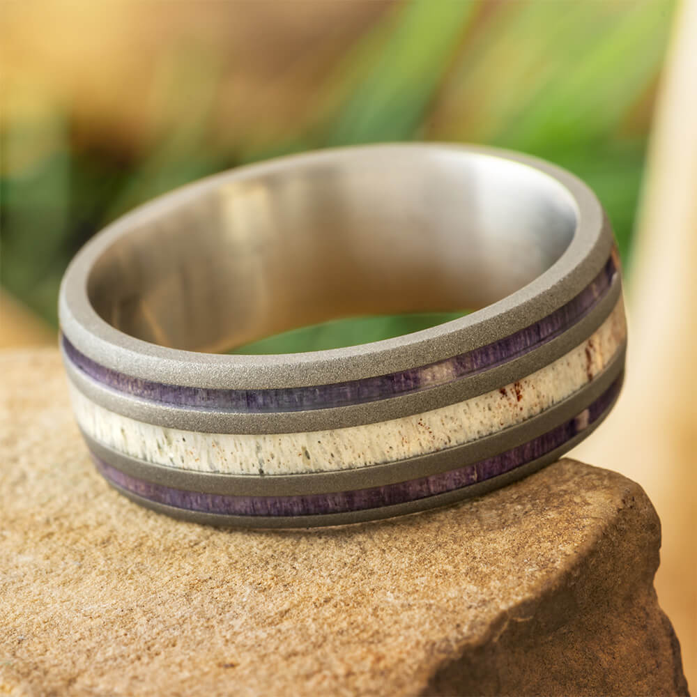 Antler Ring with Purple Box Elder Wood