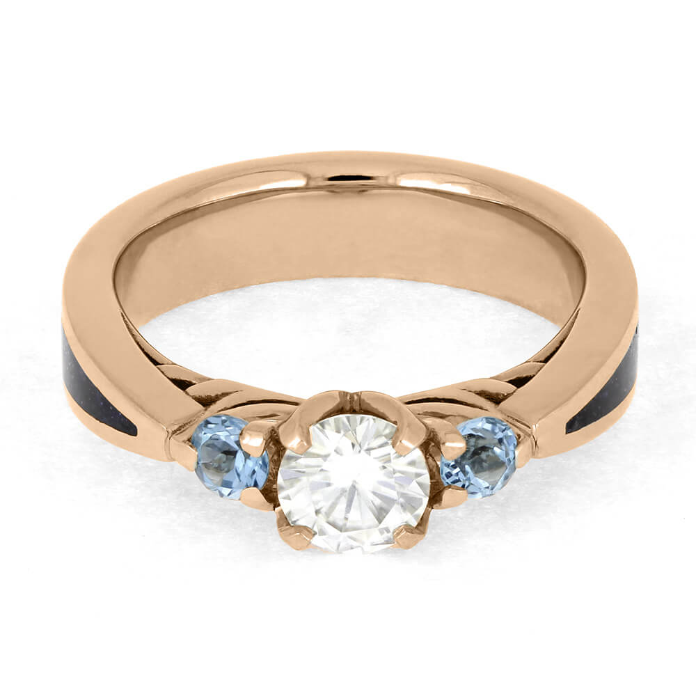 Unique Three Stone Engagement Ring, Rose Gold