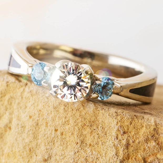 Blue Goldstone Engagement Ring, Three Stone