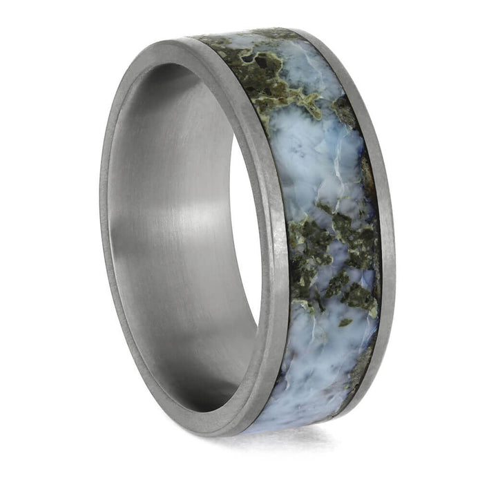 by Jewelry by Johan Blue Larimar Stone Wedding Band in Titanium 002307